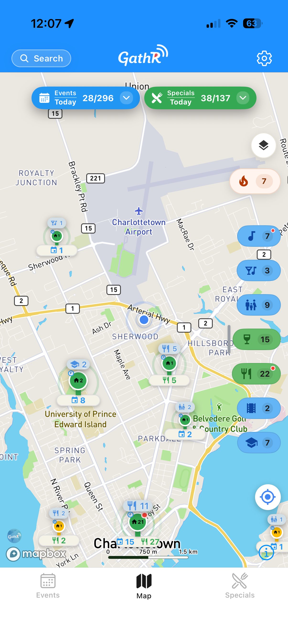 GathR app map and event preview